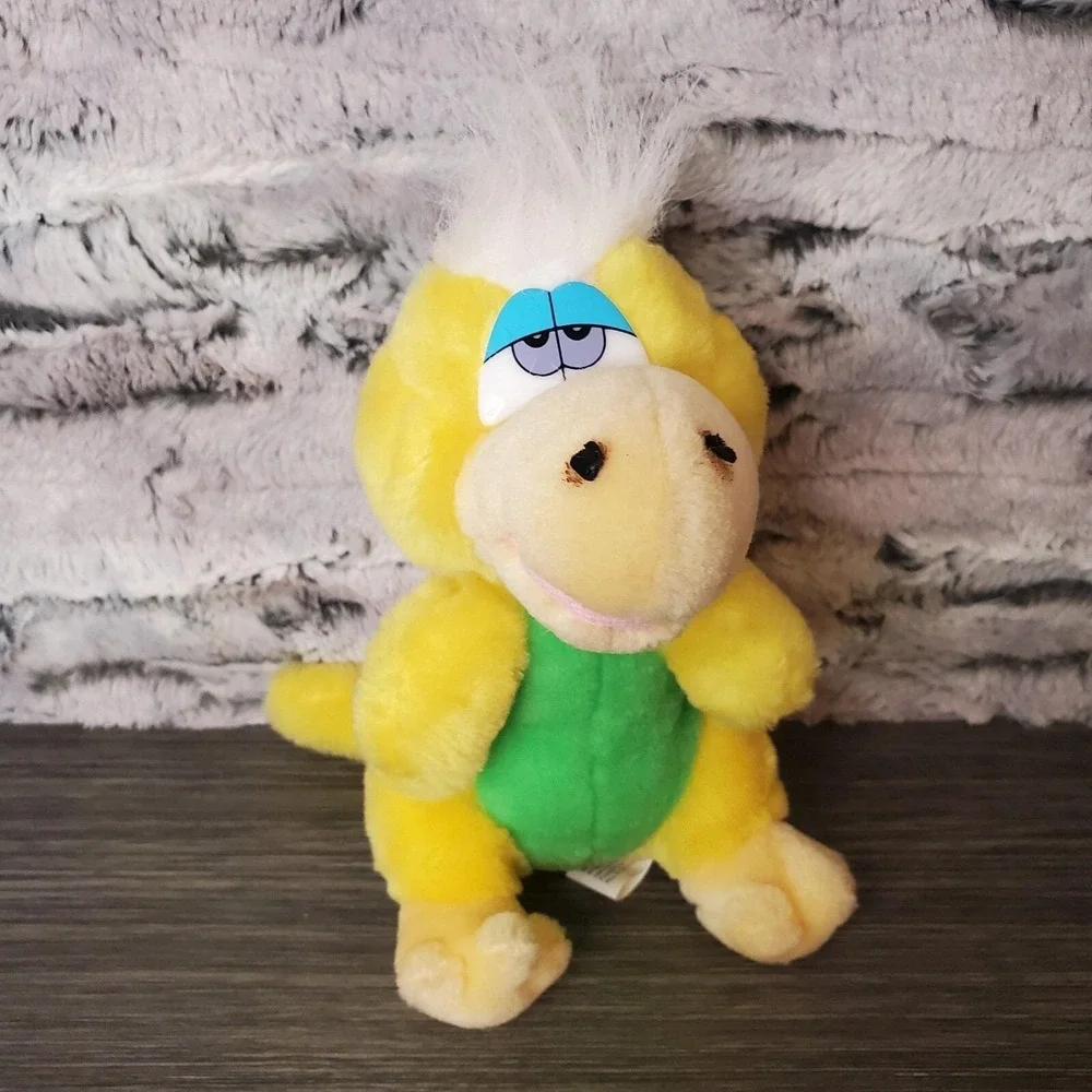 FUN STREET Yellow Dinosaur Plush Sleepy‎ Blue Eyes Purple Spine Green Belly 8